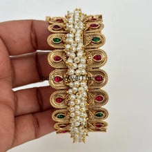Ruby Green Pearl Matt Gold broad openable single Kada Bangle(1Pc)/Kemp Jewelry/Indian Wedding Jewelry/South Indian Jewelry/Temple Jewelry