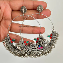 Oxidized big hoop Peacock Earrings/Oxidized Earrings/Antique Silver/Silver Look Alike/Lightweight/Tribal/Afghani/Indian Jewelry/Boho Jewelry
