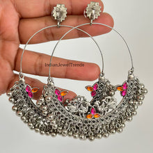 Oxidized big hoop Peacock Earrings/Oxidized Earrings/Antique Silver/Silver Look Alike/Lightweight/Tribal/Afghani/Indian Jewelry/Boho Jewelry
