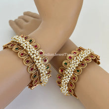 Ruby Green Pearl Matt Gold broad openable single Kada Bangle(1Pc)/Kemp Jewelry/Indian Wedding Jewelry/South Indian Jewelry/Temple Jewelry