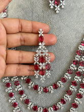 Ruby Silver CZ Diamond Long necklace, American Diamond Necklace,Indian pakistani jewelry for wedding, gift for her, bridal jewelry