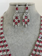 Ruby Silver CZ Diamond Long necklace, American Diamond Necklace,Indian pakistani jewelry for wedding, gift for her, bridal jewelry