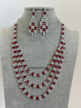 Ruby Silver CZ Diamond Long necklace, American Diamond Necklace,Indian pakistani jewelry for wedding, gift for her, bridal jewelry