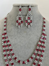 Ruby Silver CZ Diamond Long necklace, American Diamond Necklace,Indian pakistani jewelry for wedding, gift for her, bridal jewelry