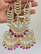 Restocked Gold Kundan Tikka w/Earring Set/ Indian Bridal Maang Tikka /Teeka Tika Headpiece Pearl Jewelry Women Bollywood Bridesmaid Gifts