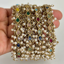 Navratan Bangles set of 4 Polki Kundan antique finish Bangles Set/ Punjabi Pearl bangles Set/Bridal bangles/wedding jewelry