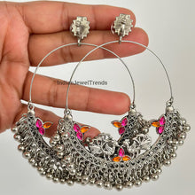 Oxidized big hoop Peacock Earrings/Oxidized Earrings/Antique Silver/Silver Look Alike/Lightweight/Tribal/Afghani/Indian Jewelry/Boho Jewelry