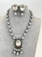 Gray Victorian uncut Polki Kundan Necklace/Indian Long Necklace/Statement Necklace/Long Mala/Semi Precious Necklace/Rani Haar/Pakistani