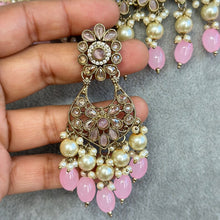 Pink Antique Polki Kundan Pearl Necklace with earrings and tikka, bridal necklace, Indian Pakistani Wedding Jewelry