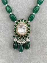 Green Victorian uncut Polki Kundan Necklace/Indian Long Necklace/Statement Necklace/Long Mala/Semi Precious Necklace/Rani Haar/Pakistani