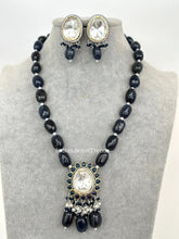 Teal Blue Victorian uncut Polki Kundan Necklace/Indian Long Necklace/Statement Necklace/Long Mala/Semi Precious Necklace/Rani Haar/Pakistani
