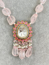 Pink Victorian uncut Polki Kundan Necklace/Indian Long Necklace/Statement Necklace/Long Mala/Semi Precious Necklace/Rani Haar/Pakistani