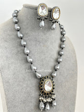 Gray Victorian uncut Polki Kundan Necklace/Indian Long Necklace/Statement Necklace/Long Mala/Semi Precious Necklace/Rani Haar/Pakistani