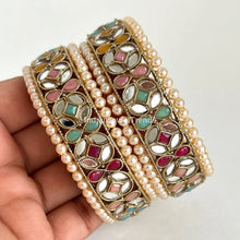 Navratan Mirror Pearl Bangles Set(2 Pc)/Pearl bangles/Stones bangles/Indian bangles/Punjabi Pearl bangles Set/Bridal bangles/wedding jewelry
