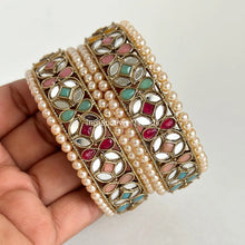 Navratan Mirror Pearl Bangles Set(2 Pc)/Pearl bangles/Stones bangles/Indian bangles/Punjabi Pearl bangles Set/Bridal bangles/wedding jewelry