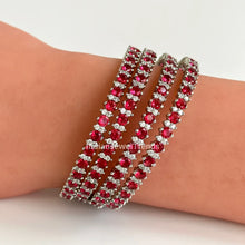 Set of 4 Ruby/Blue Silver CZ diamond bangles/ Diamond bangles, Indian Pakistani diamond jewelry for wedding