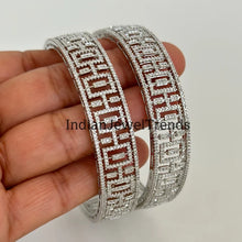 Set of 2 Silver CZ Diamond Bangles/CZ Bangles/Bracelet/Indian Party Bangles/CZ stone bangle/Indian wedding/bridal jewelry/Pakistani