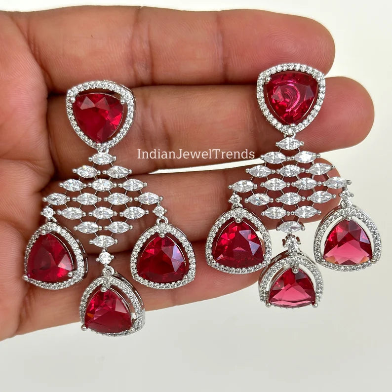 CZ diamond earrings, Indian CZ earrings, american diamond earrings, pakistani jewelry, AD earrings, cocktail earrings, gift for her