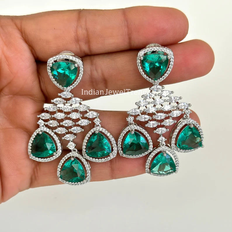CZ diamond earrings, Indian CZ earrings, american diamond earrings, pakistani jewelry, AD earrings, cocktail earrings, gift for her