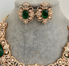 Emerald Gold Victorian uncut polki CZ Necklace, Sabyasachi Necklace, Statement Necklace, Semi Precious Necklace, Designer,Indian Pakistani