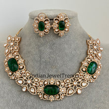 Emerald Gold Victorian uncut polki CZ Necklace, Sabyasachi Necklace, Statement Necklace, Semi Precious Necklace, Designer,Indian Pakistani