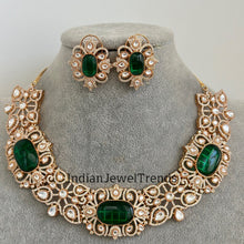 Emerald Gold Victorian uncut polki CZ Necklace, Sabyasachi Necklace, Statement Necklace, Semi Precious Necklace, Designer,Indian Pakistani