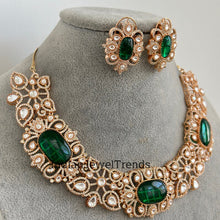 Emerald Gold Victorian uncut polki CZ Necklace, Sabyasachi Necklace, Statement Necklace, Semi Precious Necklace, Designer,Indian Pakistani