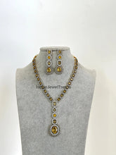 Yellow Victorian uncut polki CZ stone diamond Necklace, Sabyasachi Necklace, Statement Necklace, Semi Precious Designer necklace
