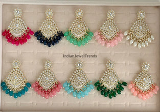 Kundan long earrings, chandelier earrings, Bollywood Trendy Earrings/kundan Earring/Indian Pakistani jewelry for wedding