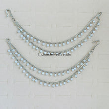 Silver Pearl Ear Chain pair/Sahare/Pearl kaan chain/Earring support chain/Indian Jewelry/Pakistani Jewelry/Bahubali Eaarrings/sahara 2pcs