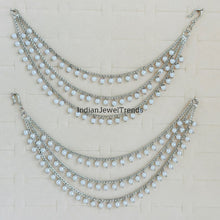 Silver Pearl Ear Chain pair/Sahare/Pearl kaan chain/Earring support chain/Indian Jewelry/Pakistani Jewelry/Bahubali Eaarrings/sahara 2pcs