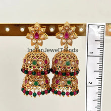 Gold Polki Jhumka, stone Jhumka, Indian Jewelry, Jhumka earrings, Gold earrings, double Jhumka earrings