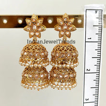 Gold Polki Jhumka, stone Jhumka, Indian Jewelry, Jhumka earrings, Gold earrings, double Jhumka earrings