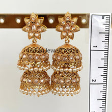 Gold Polki Jhumka, stone Jhumka, Indian Jewelry, Jhumka earrings, Gold earrings, double Jhumka earrings