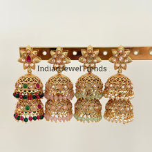 Gold Polki Jhumka, stone Jhumka, Indian Jewelry, Jhumka earrings, Gold earrings, double Jhumka earrings