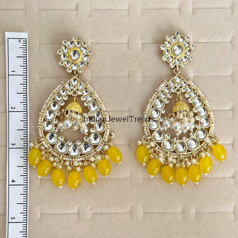 Bollywood Kundan Earrings/Indian Earrings/pearl Earring/Pakistani Earrings/Statement Earrings/Long chandelier/bridal earrings/Chaandbali