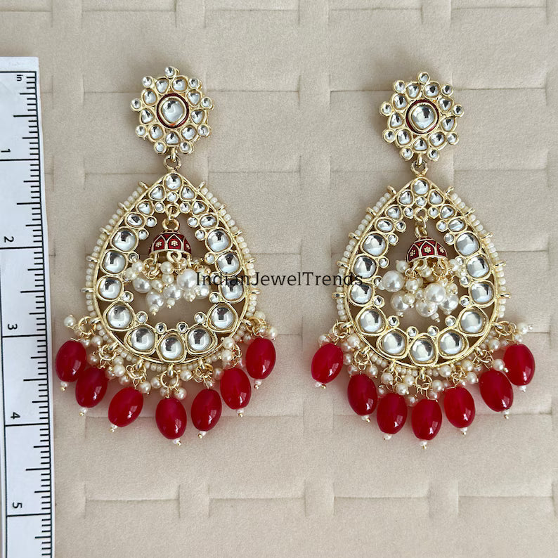 Bollywood Kundan Earrings/Indian Earrings/pearl Earring/Pakistani Earrings/Statement Earrings/Long chandelier/bridal earrings/Chaandbali