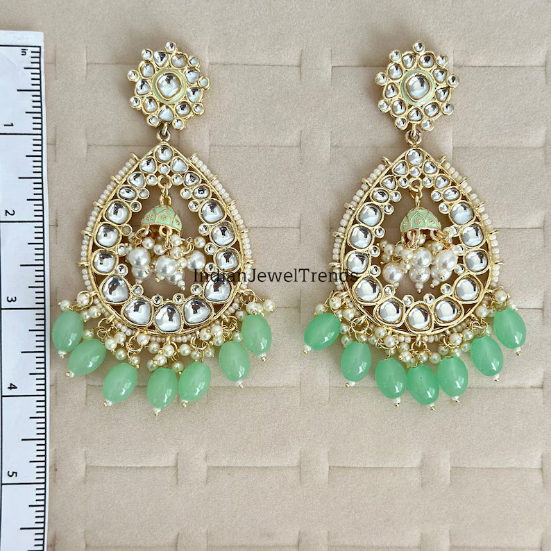 Bollywood Kundan Earrings/Indian Earrings/pearl Earring/Pakistani Earrings/Statement Earrings/Long chandelier/bridal earrings/Chaandbali