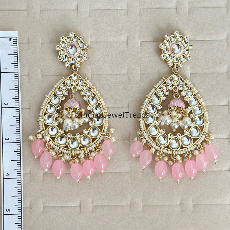 Bollywood Kundan Earrings/Indian Earrings/pearl Earring/Pakistani Earrings/Statement Earrings/Long chandelier/bridal earrings/Chaandbali