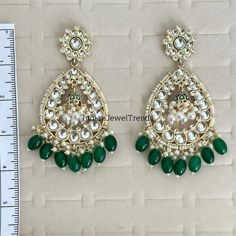 Bollywood Kundan Earrings/Indian Earrings/pearl Earring/Pakistani Earrings/Statement Earrings/Long chandelier/bridal earrings/Chaandbali