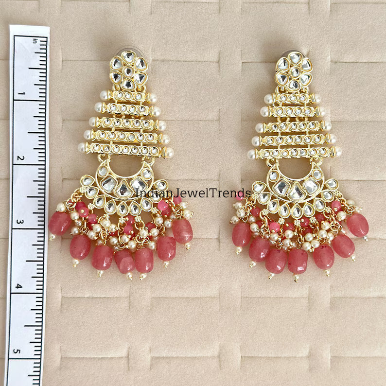 Bollywood Kundan Earrings/Indian Earrings/pearl Earring/Pakistani Earrings/Statement Earrings/Long chandelier/bridal earrings