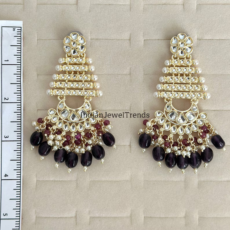 Bollywood Kundan Earrings/Indian Earrings/pearl Earring/Pakistani Earrings/Statement Earrings/Long chandelier/bridal earrings