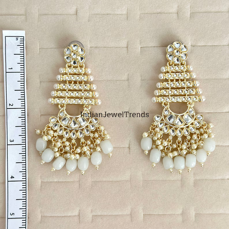 Bollywood Kundan Earrings/Indian Earrings/pearl Earring/Pakistani Earrings/Statement Earrings/Long chandelier/bridal earrings