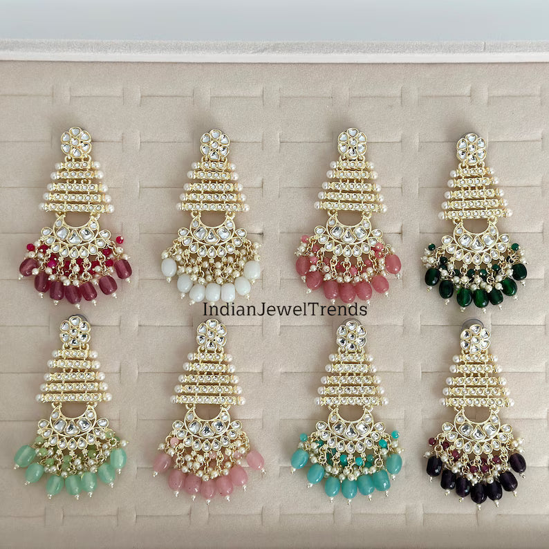 Bollywood Kundan Earrings/Indian Earrings/pearl Earring/Pakistani Earrings/Statement Earrings/Long chandelier/bridal earrings