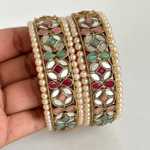 Navratan Mirror Pearl Bangles Set(2 Pc)/Pearl bangles/Stones bangles/Indian bangles/Punjabi Pearl bangles Set/Bridal bangles/wedding jewelry