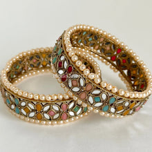 Navratan Mirror Pearl Bangles Set(2 Pc)/Pearl bangles/Stones bangles/Indian bangles/Punjabi Pearl bangles Set/Bridal bangles/wedding jewelry