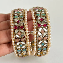 Navratan Mirror Pearl Bangles Set(2 Pc)/Pearl bangles/Stones bangles/Indian bangles/Punjabi Pearl bangles Set/Bridal bangles/wedding jewelry