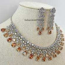Champagne Silver American Diamond necklace/Diamond/CZ Stones Necklace/Elegant/Unique/Indian/Pakistani/Bollywood/Indian Wedding/Bridal