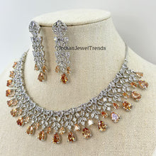 Champagne Silver American Diamond necklace/Diamond/CZ Stones Necklace/Elegant/Unique/Indian/Pakistani/Bollywood/Indian Wedding/Bridal