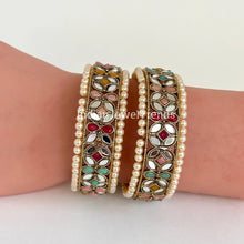 Navratan Mirror Pearl Bangles Set(2 Pc)/Pearl bangles/Stones bangles/Indian bangles/Punjabi Pearl bangles Set/Bridal bangles/wedding jewelry